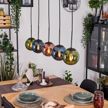 Gastor hanging light, globe light, pendant light blue, green, coppery, 5-light sources