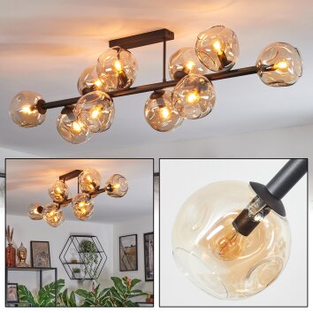 Ripoll ceiling light, globe light Amber, 10-light sources