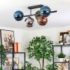 Gastor ceiling light, globe light blue, chrome, green, coppery, Smoke-coloured, 5-light sources