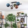 Gastor ceiling light, globe light blue, chrome, green, coppery, Smoke-coloured, 5-light sources