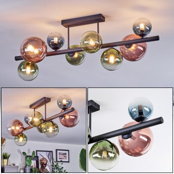 Chehalis ceiling light, globe light blue, green, clear, coppery, 8-light sources