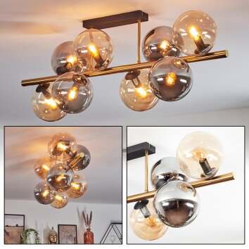 Gastor ceiling light, globe light gold, black, 8-light sources