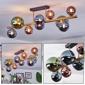 Chehalis ceiling light, globe light gold, black, 10-light sources