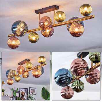 Chehalis ceiling light, globe light gold, black, 10-light sources
