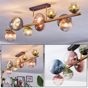 Chehalis ceiling light, globe light gold, black, 10-light sources