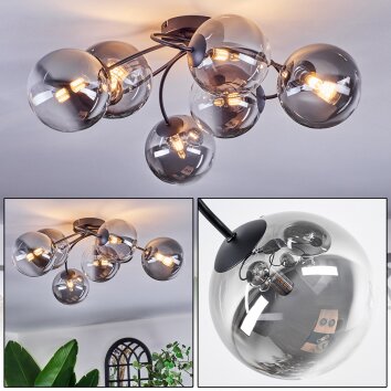 Chehalis ceiling light, globe light 64 cm clear, Smoke-coloured, 6-light sources