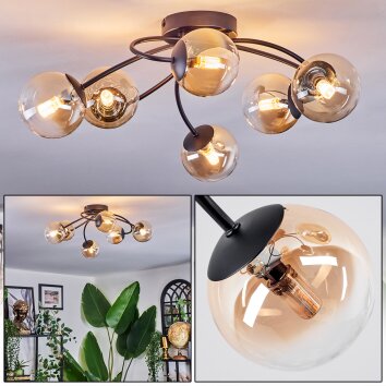 Chehalis ceiling light, globe light 56 cm Amber, clear, 6-light sources
