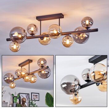 Chehalis ceiling light, globe light Amber, Smoke-coloured, 8-light sources
