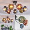 Koyoto ceiling light, globe light 82 cm blue, green, clear, coppery, 7-light sources