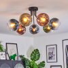 Koyoto ceiling light, globe light 82 cm blue, green, clear, coppery, 7-light sources