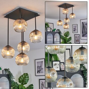 Ripoll ceiling light, globe light Amber, clear, 5-light sources