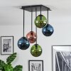Gastor ceiling light, globe light blue, green, coppery, 5-light sources