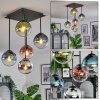 Gastor ceiling light, globe light blue, chrome, green, clear, coppery, Smoke-coloured, 5-light sources