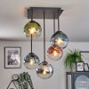 Gastor ceiling light, globe light blue, chrome, green, clear, coppery, Smoke-coloured, 5-light sources