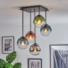 Gastor ceiling light, globe light blue, chrome, green, clear, coppery, Smoke-coloured, 5-light sources