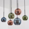 Koyoto hanging light, globe light, pendant light blue, green, coppery, 6-light sources