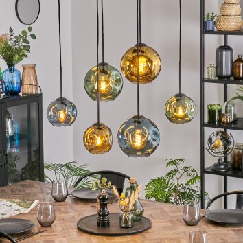 Ripoll hanging light, globe light, pendant light blue, gold, green, 6-light sources
