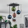 Gastor ceiling light, globe light blue, chrome, green, coppery, Smoke-coloured, 5-light sources