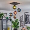 Gastor ceiling light, globe light blue, chrome, green, coppery, Smoke-coloured, 5-light sources