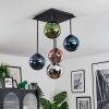 Gastor ceiling light, globe light blue, chrome, green, coppery, Smoke-coloured, 5-light sources