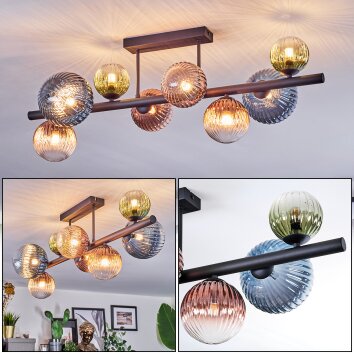 Chehalis ceiling light, globe light blue, green, clear, coppery, 8-light sources