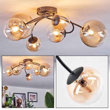 Chehalis ceiling light, globe light Amber, clear, 6-light sources