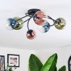 Chehalis ceiling light, globe light blue, green, clear, coppery, 6-light sources