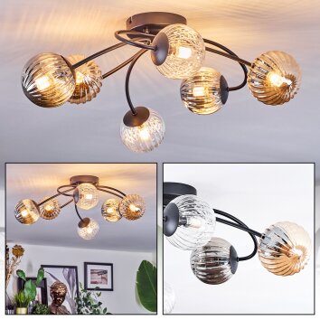 Chehalis ceiling light, globe light 56 cm Amber, clear, Smoke-coloured, 6-light sources