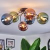 Chehalis ceiling light, globe light 56 cm blue, green, coppery, 6-light sources
