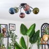 Chehalis ceiling light, globe light 58 cm blue, green, coppery, 6-light sources