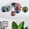Chehalis ceiling light, globe light 58 cm blue, green, coppery, 6-light sources