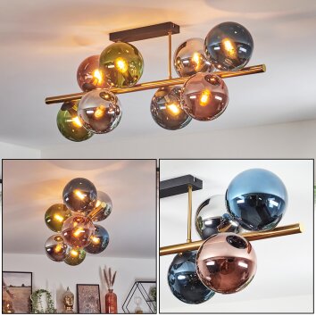 Gastor ceiling light, globe light gold, black, 8-light sources