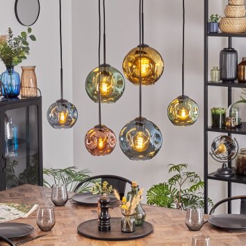 Ripoll hanging light, globe light, pendant light blue, gold, green, coppery, 6-light sources