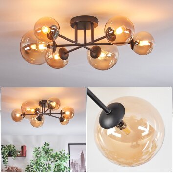 Chehalis ceiling light, globe light Amber, 6-light sources