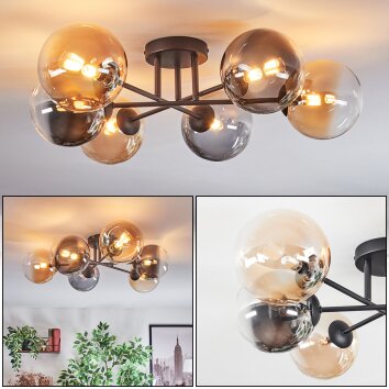 Chehalis ceiling light, globe light Amber, clear, Smoke-coloured, 6-light sources