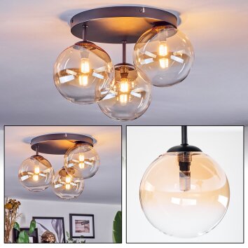 Chehalis ceiling light, globe light 34 cm Amber, clear, 3-light sources