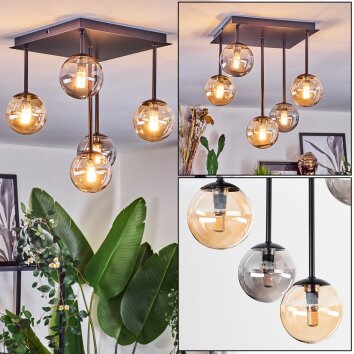 Chehalis ceiling light, globe light Amber, Smoke-coloured, 5-light sources