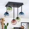 Chehalis ceiling light, globe light blue, green, clear, coppery, 5-light sources
