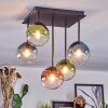 Chehalis ceiling light, globe light blue, green, clear, coppery, 5-light sources
