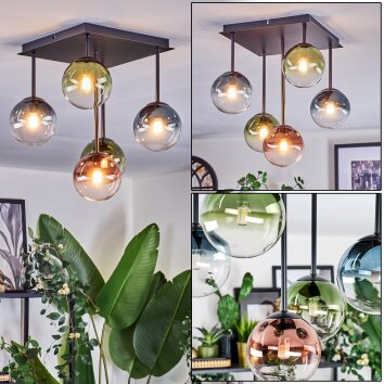 Chehalis ceiling light, globe light blue, green, clear, coppery, 5-light sources