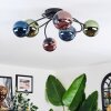 Chehalis ceiling light, globe light blue, green, coppery, 6-light sources