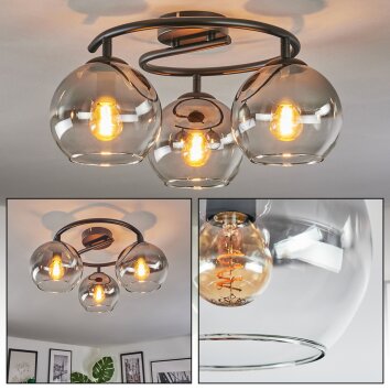 Koyoto ceiling light, globe light 37 cm clear, Smoke-coloured, 3-light sources