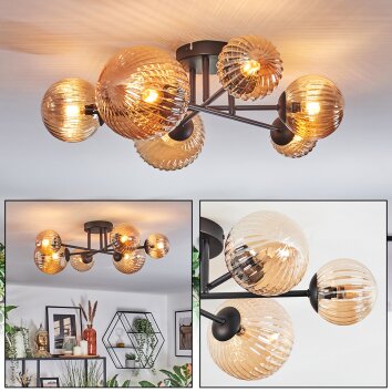 Chehalis ceiling light, globe light 60 cm Amber, 6-light sources