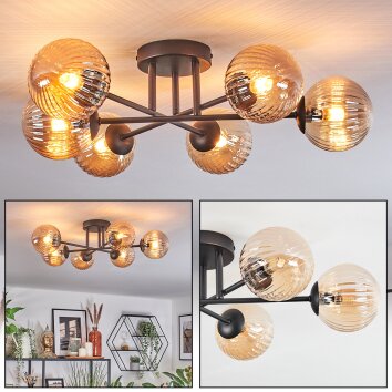 Chehalis ceiling light, globe light 55 cm Amber, 6-light sources