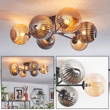 Chehalis ceiling light, globe light 62 cm Amber, Smoke-coloured, 6-light sources