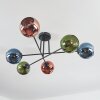 Koyoto ceiling light, globe light 78 cm blue, green, coppery, 6-light sources