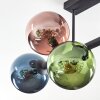 Gastor ceiling light, globe light blue, green, coppery, 6-light sources