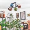 Gastor ceiling light, globe light blue, chrome, green, coppery, Smoke-coloured, 6-light sources