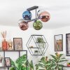 Gastor ceiling light, globe light blue, chrome, green, coppery, Smoke-coloured, 6-light sources