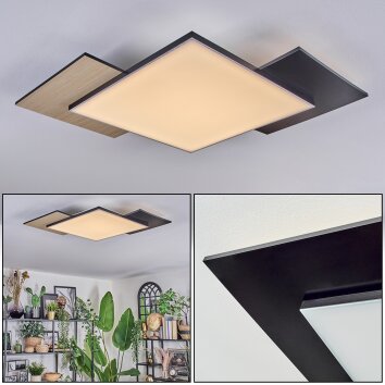 Barullu ceiling light, Panel LED Wood like finish, black, white, 1-light source